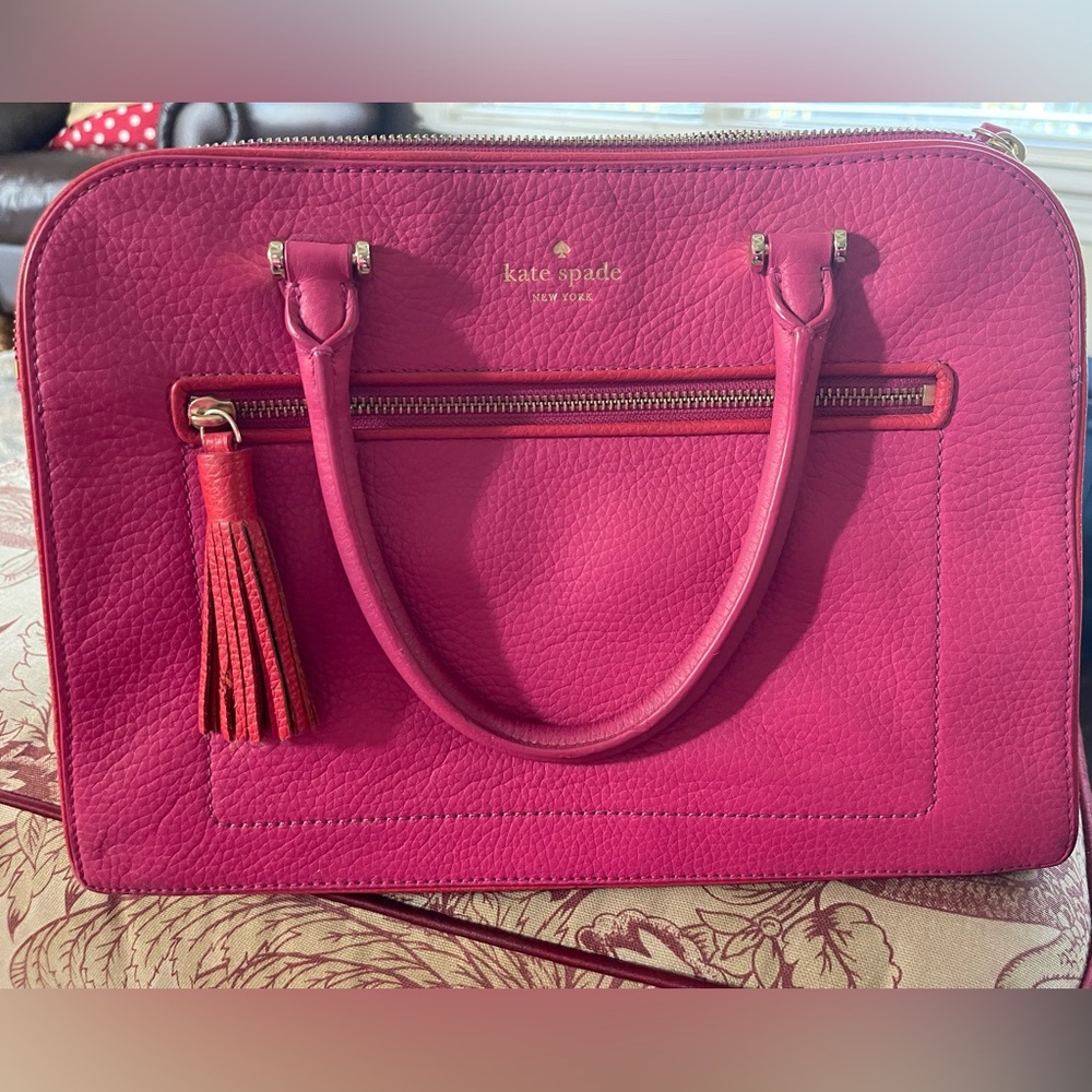 kate spade Hot Pink Pebbled Leather Satchel with Tassel